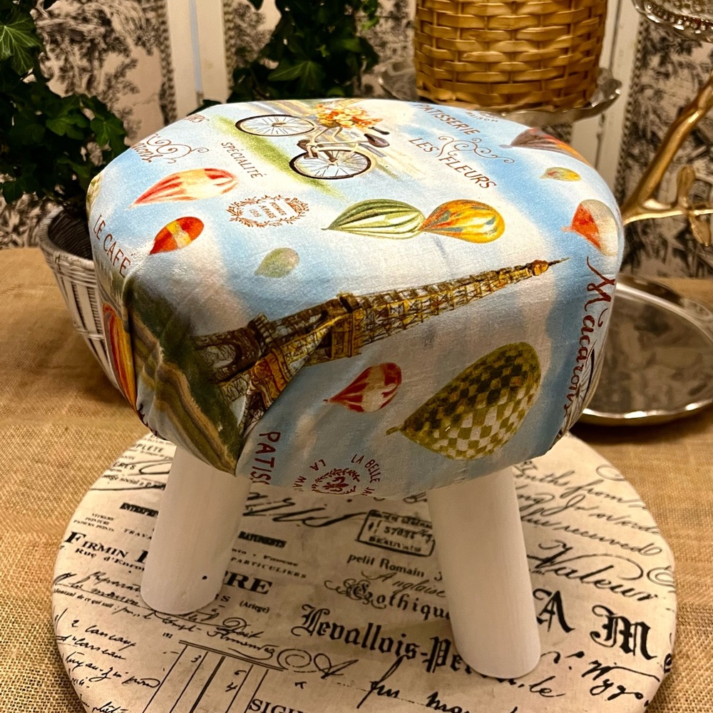 Vintage French Country Whimsy Wood Stool, 10”